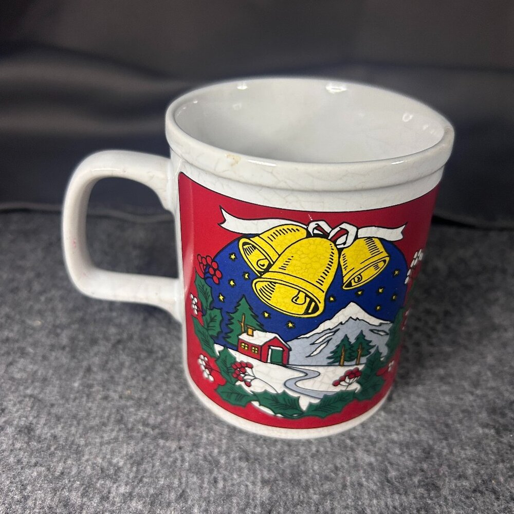 Vintage Japan White Ceramic Glass Coffee Cup Holiday Mug Christmas Noel Snowman